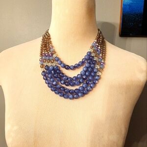 Charming Charlie Silver Tone Blue and Clear  Beaded Layered Necklace